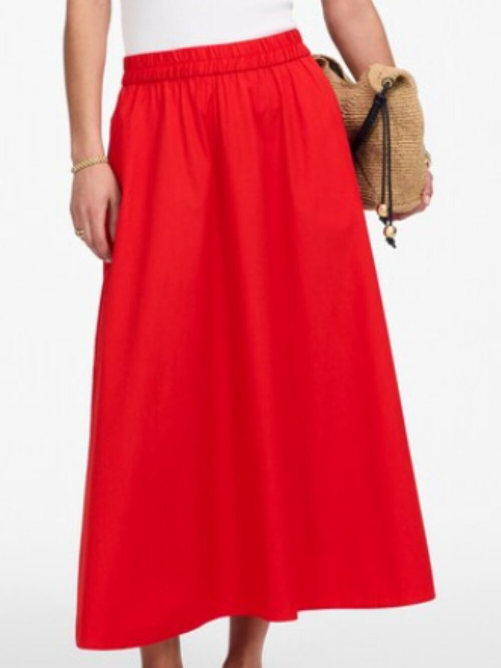 Madewell Red Poplin Midi Skirt Size S Women's